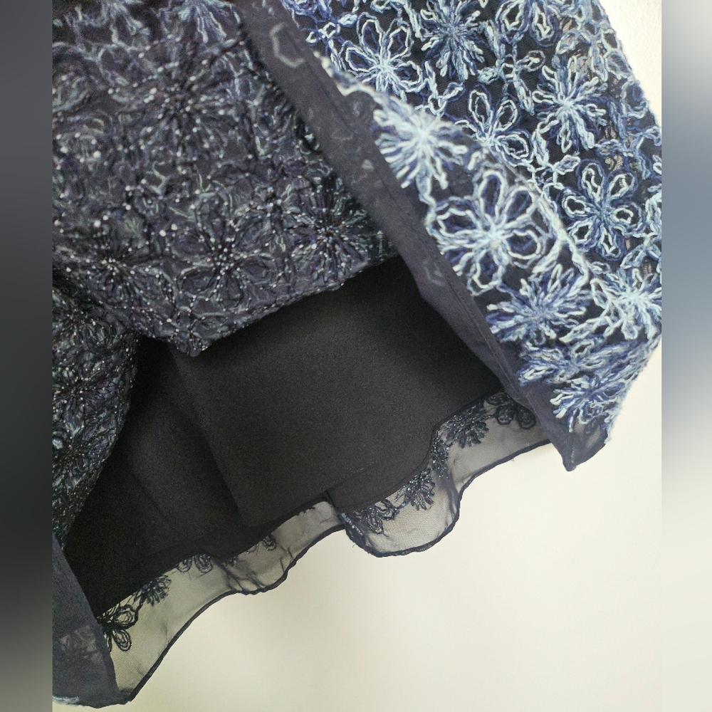 Elie Tahari Ophelia Sleeveless Blue Floral Embroidered A-Line Dress Sz 12 - Picture 7 of 13